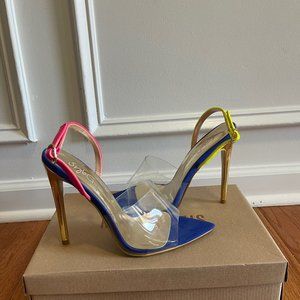 Clear Sandals with Blue, Neon Yellow & Pink Accents